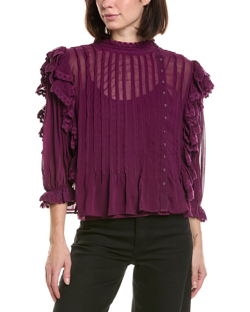 Farm Rio Burgundy Ruffled Blouse In Purple