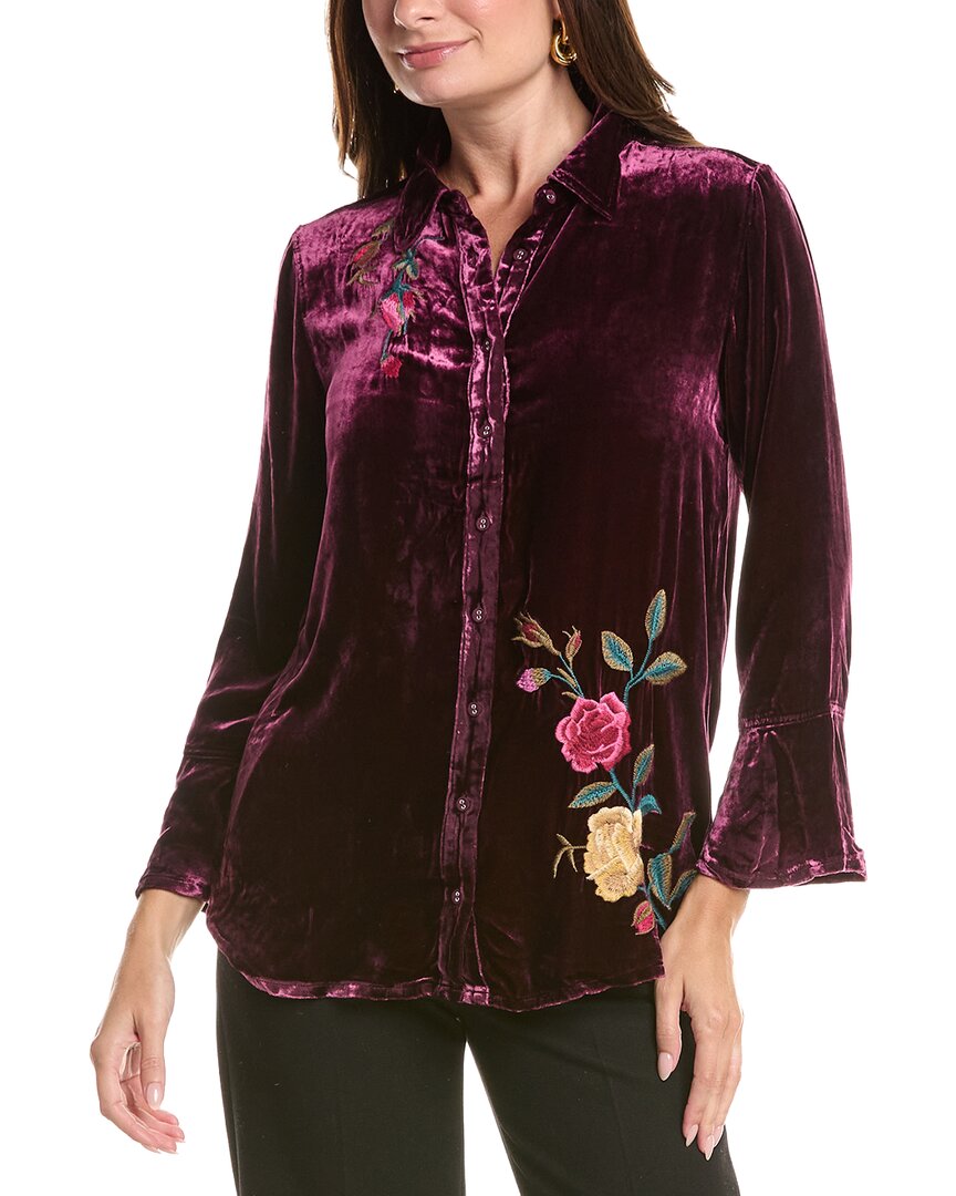 Johnny Was Flounce Sleeve Velvet Silk-blend Shirt In Purple