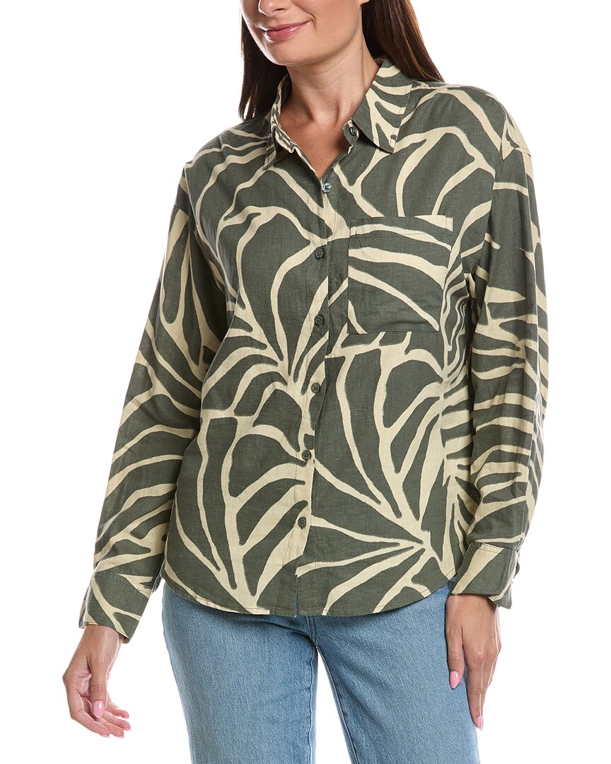 Z Supply Alfie Tova Palm Button-up Linen-blend Blouse In Green