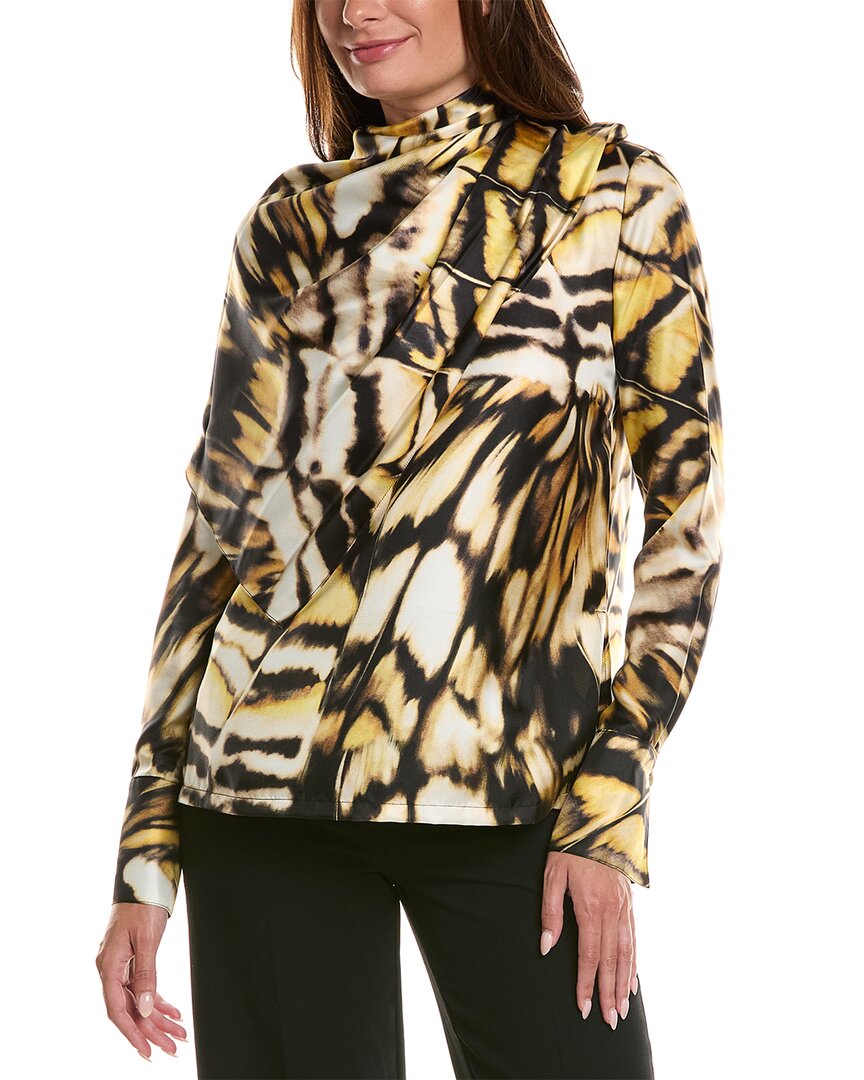Oscar De La Renta Long Sleeve Butterfly Silk Twill Blouse In Black