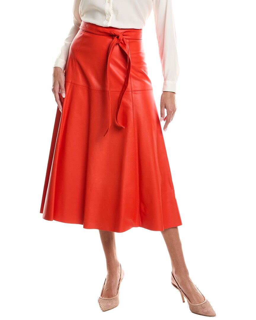 Oscar De La Renta Silk-lined A-line Leather Skirt In Red