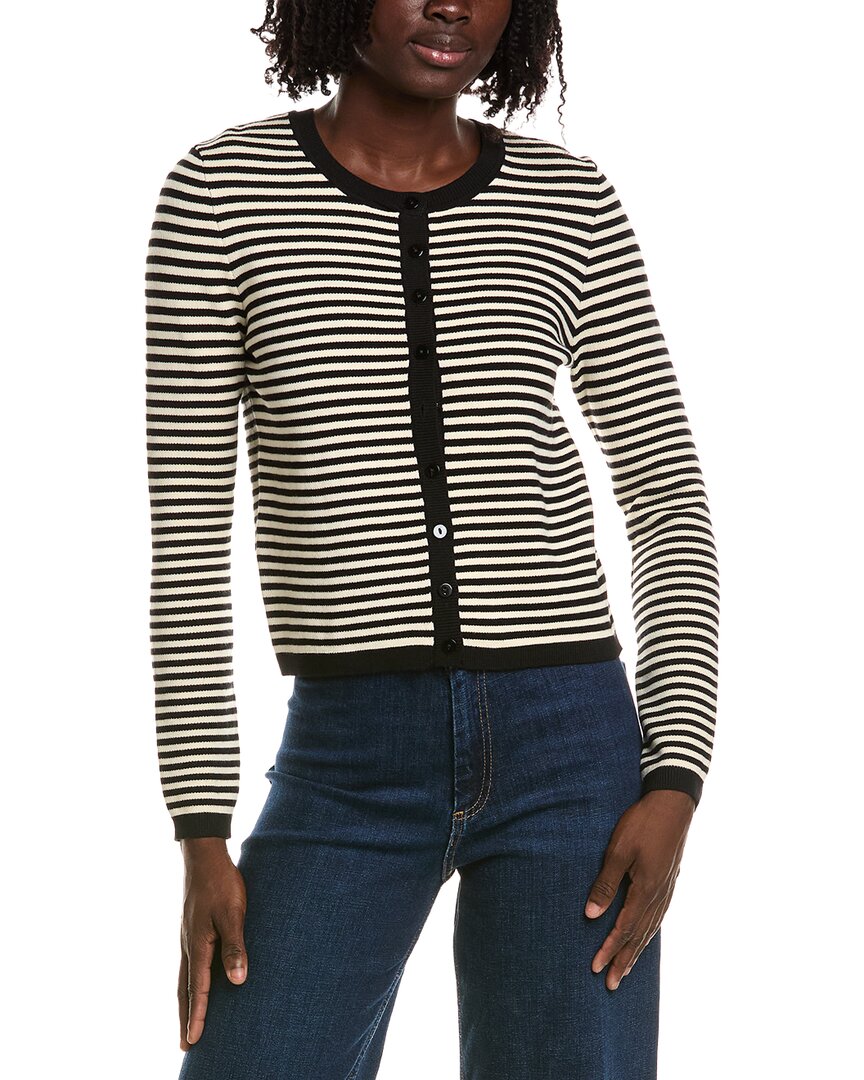 T Tahari Crewneck Striped Cropped Cardigan In Black