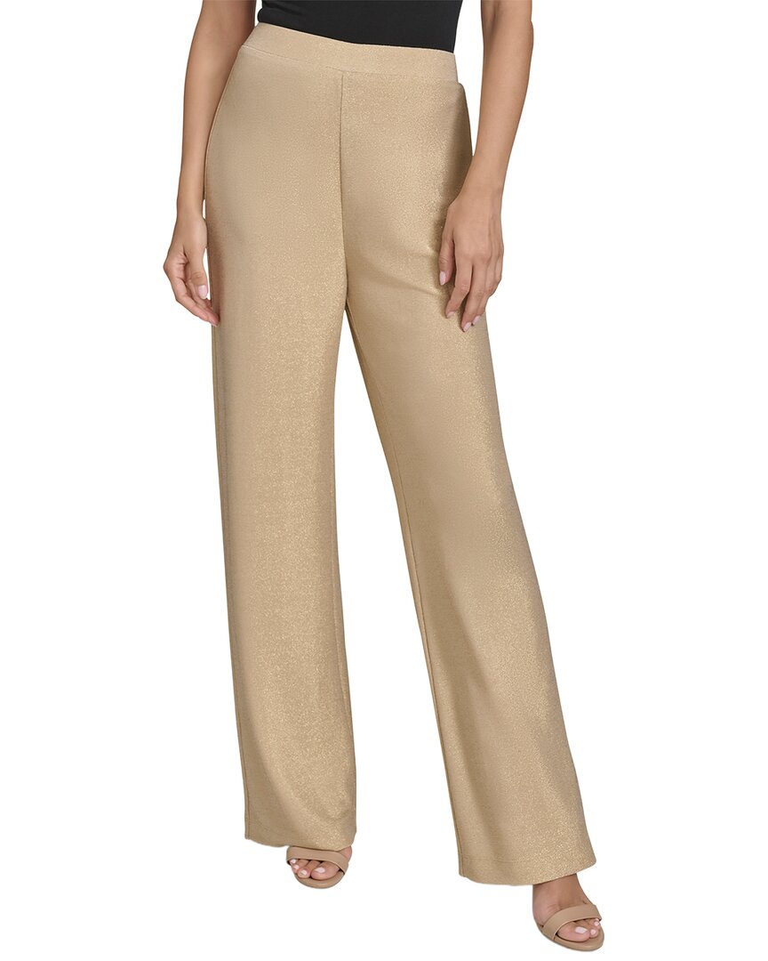Halston Wide Leg Metallic Pant In Brown
