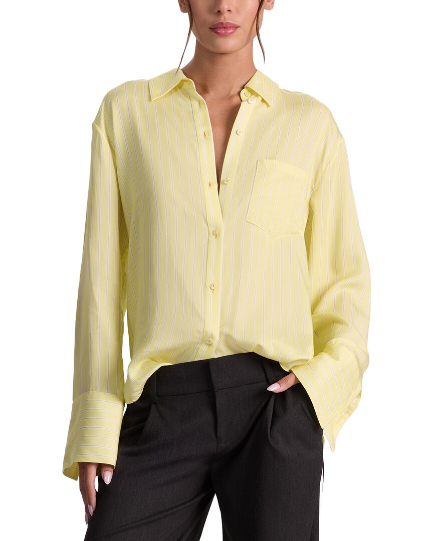 Alice And Olivia Finely Oversized Striped Shirt In Yellow