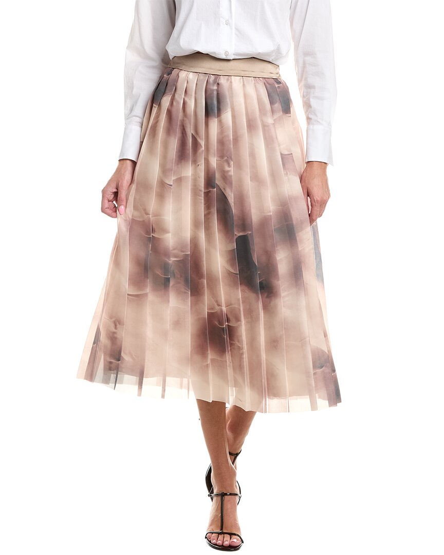 Peserico Pleated Silk Waist Skirt In Brown