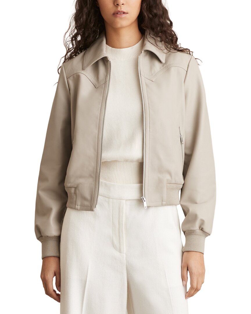 Reiss Jasmine Leather Bomber Jacket In Neutral