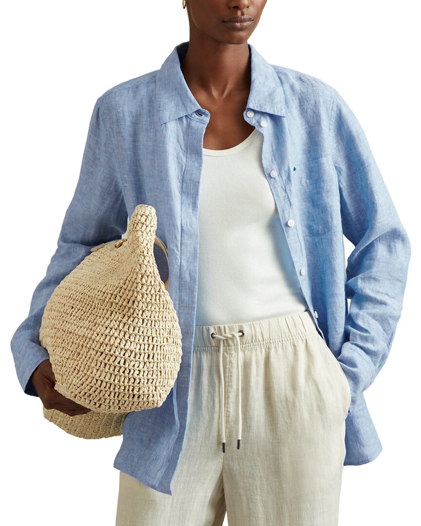 Reiss Belle Linen Button Through Shirt In Blue