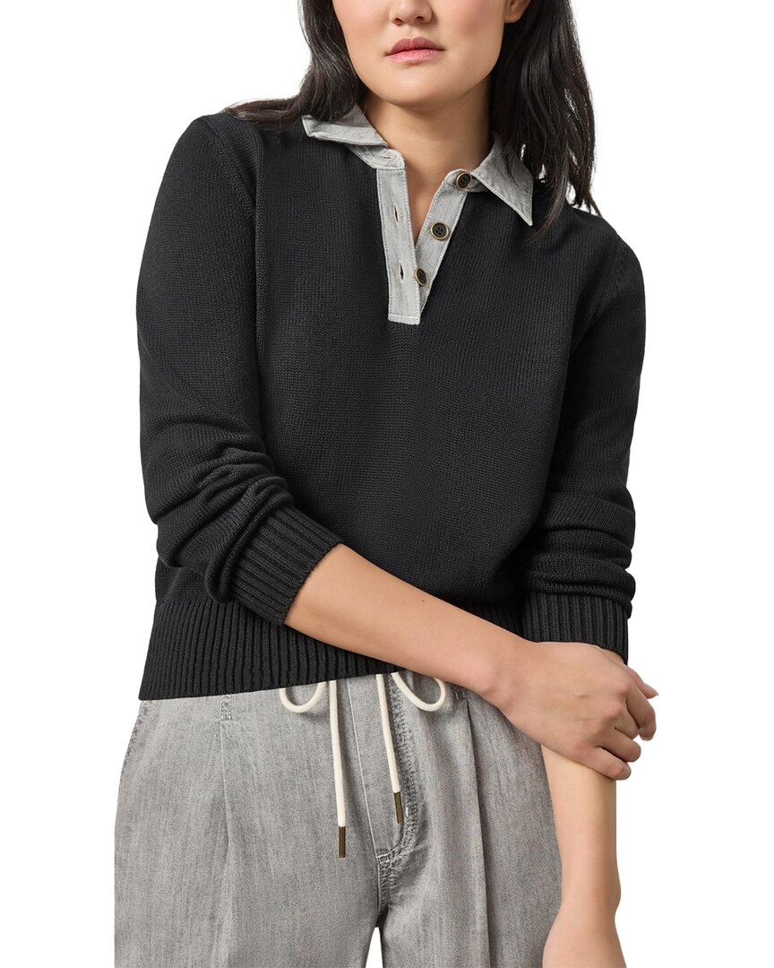 Lilla P Denim Collar Polo Sweater