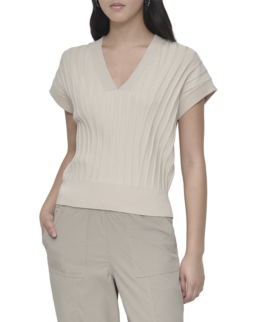 Dkny Rib V-neck Sweater In Brown