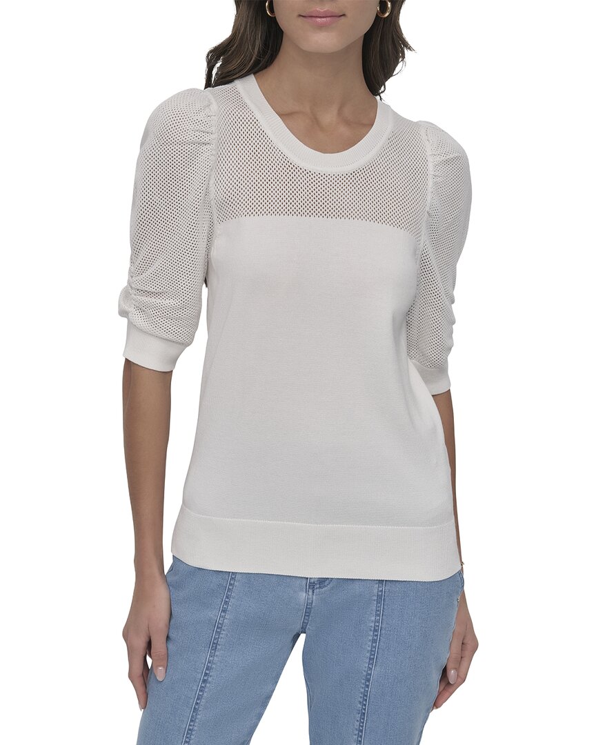 Dkny Crewneck Twist Sleeve Sweater In White