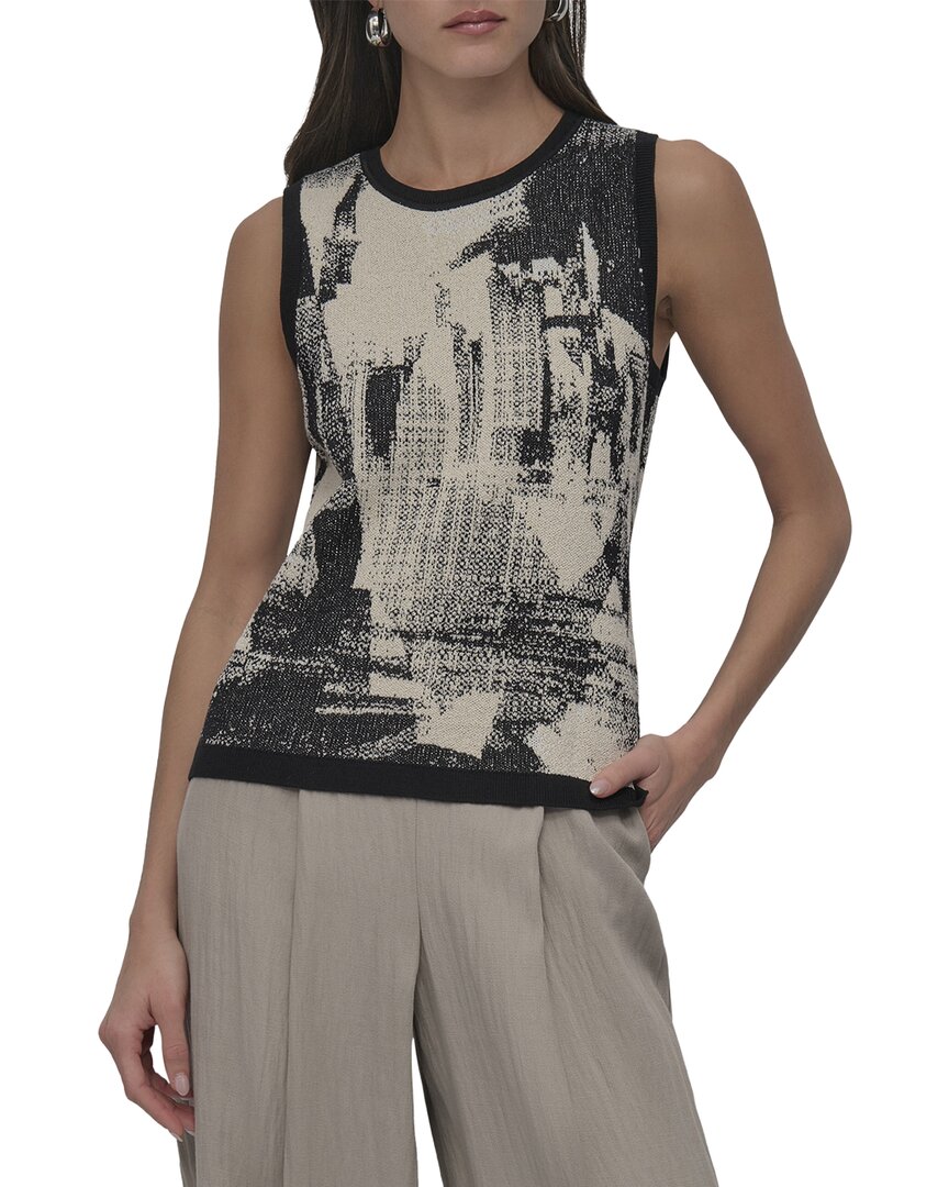 Dkny Boucle Printed Sweater In Black