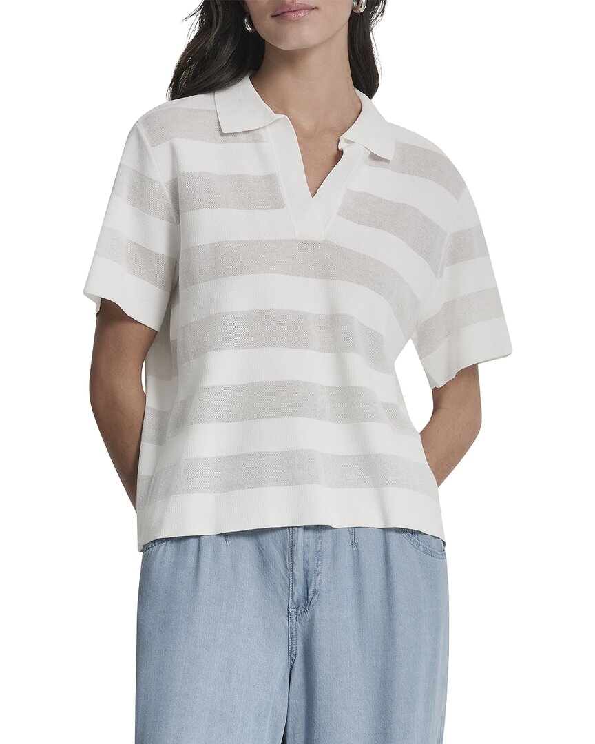 Dkny Sheer Striped Polo Sweater In White