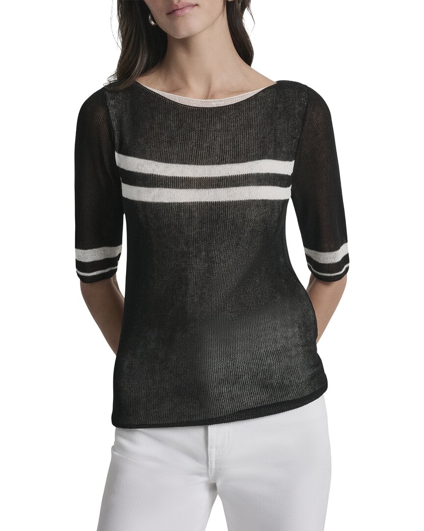 Dkny Lightweight Striped Sweater In Black