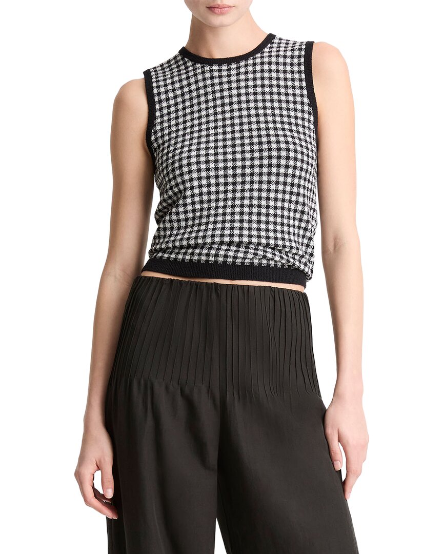 Vince Gingham Wool-blend Tank In 979bow-black/off White
