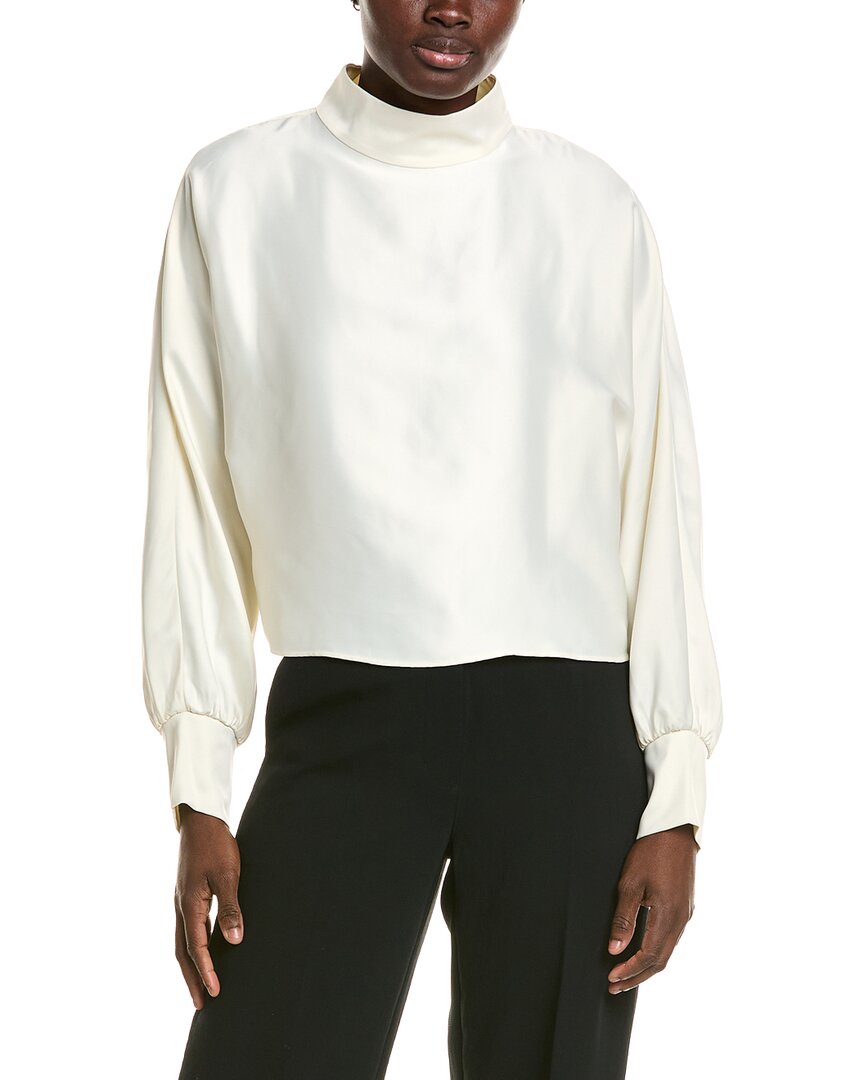 Halston Satin Mock Neck Blouse In Neutral