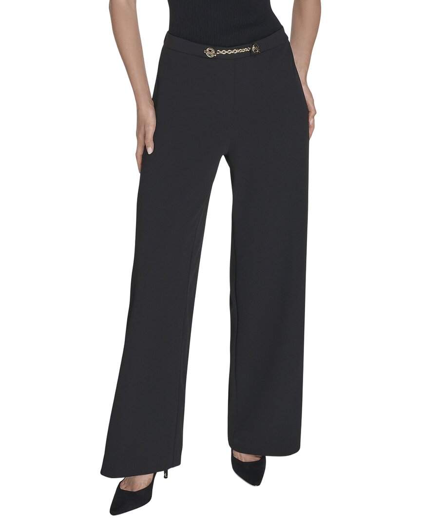 Halston Chain Front Wide Leg Pant In Black