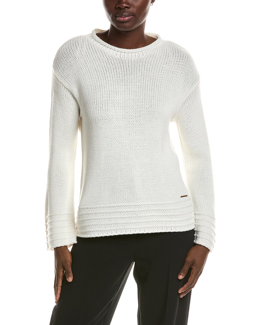 Halston Long Sleeve Crew Neck Sweater In White