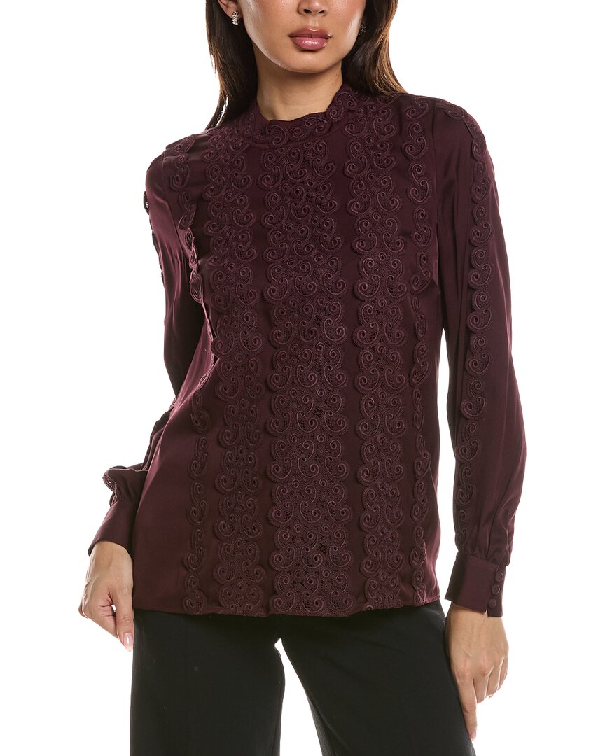 Elie Tahari The Indie Lace Silk-blend Blouse In Red