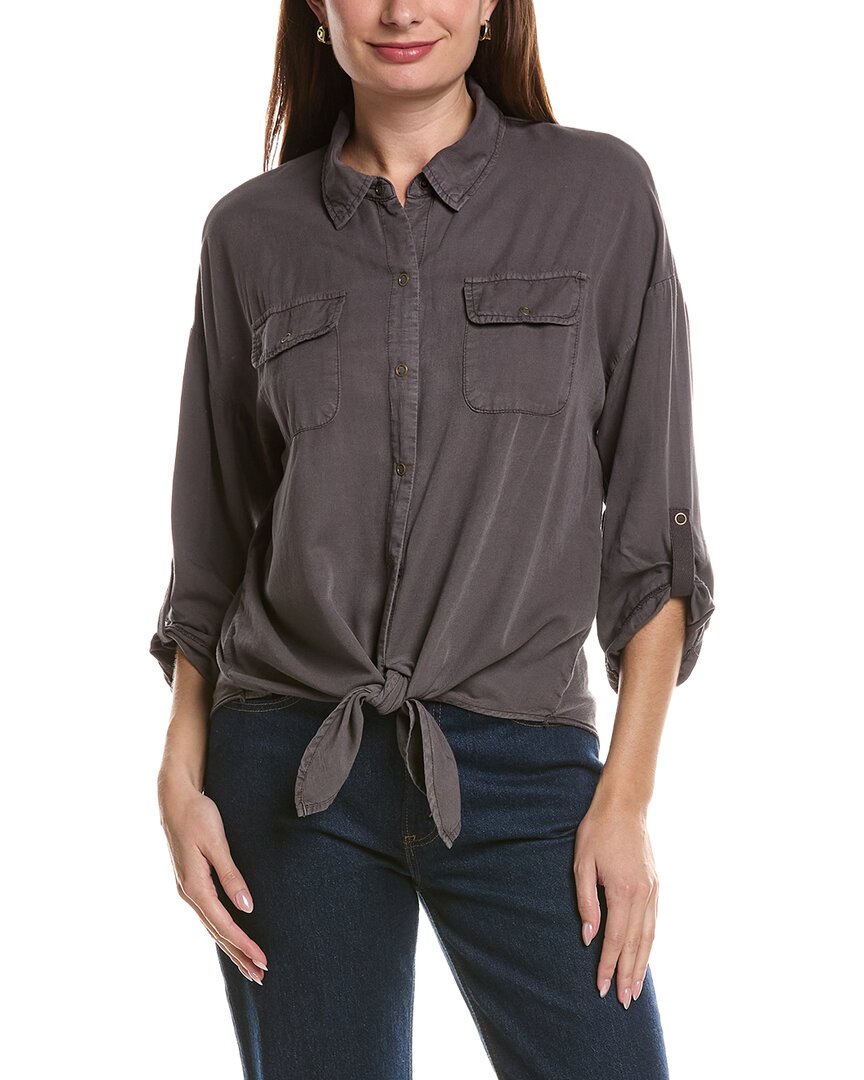 Xcvi Tyrell Tie Front Blouse In Gray