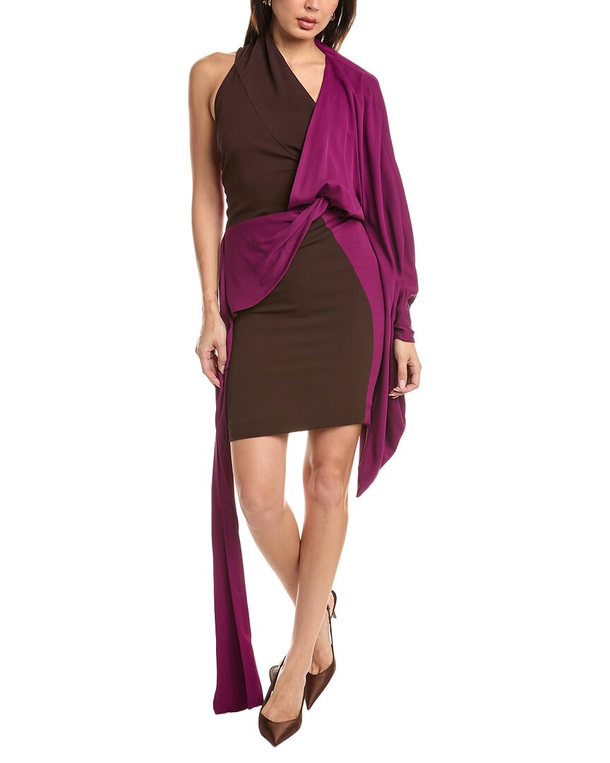 Tom Ford Draped Silk Mini Dress In Brown