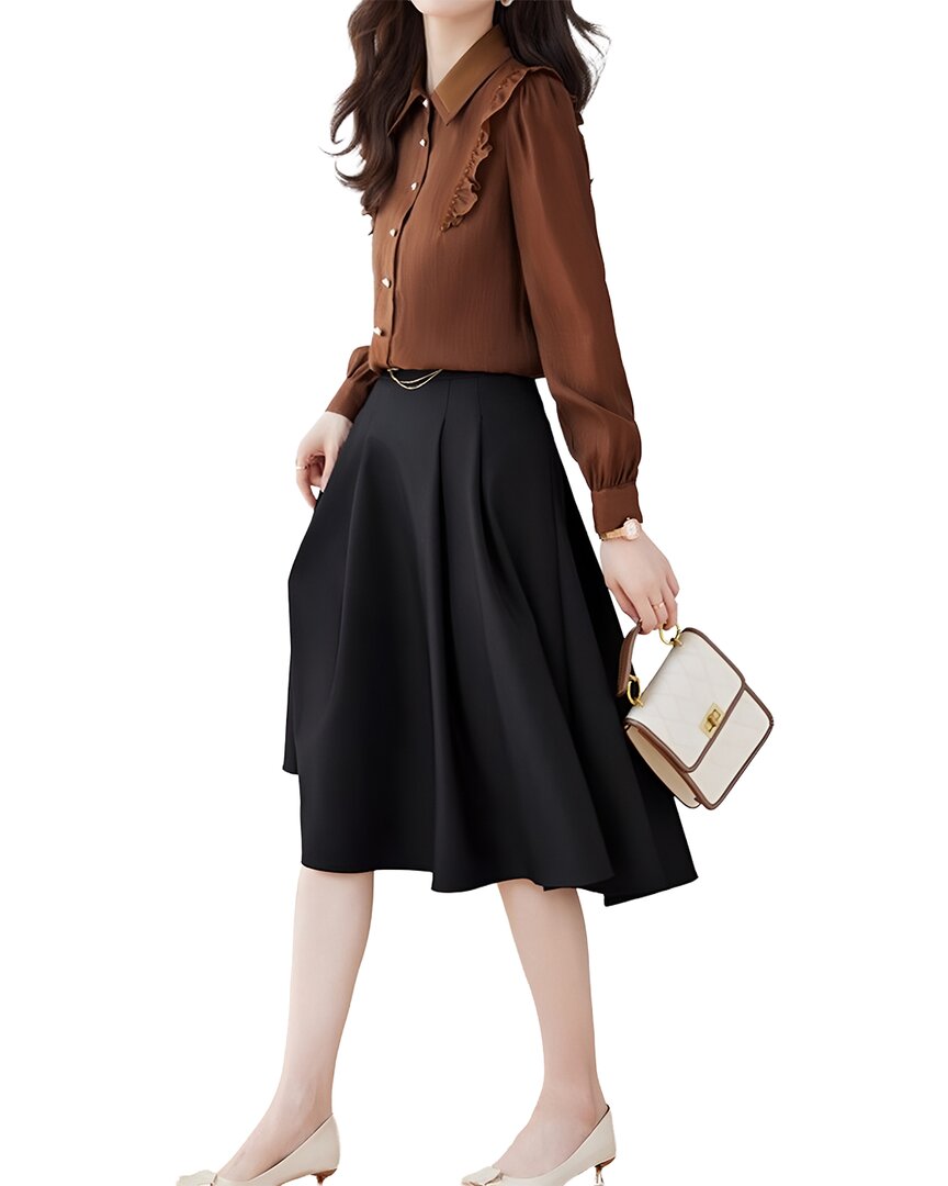 Vera Dolini 2pc Top & Skirt Set In Brown