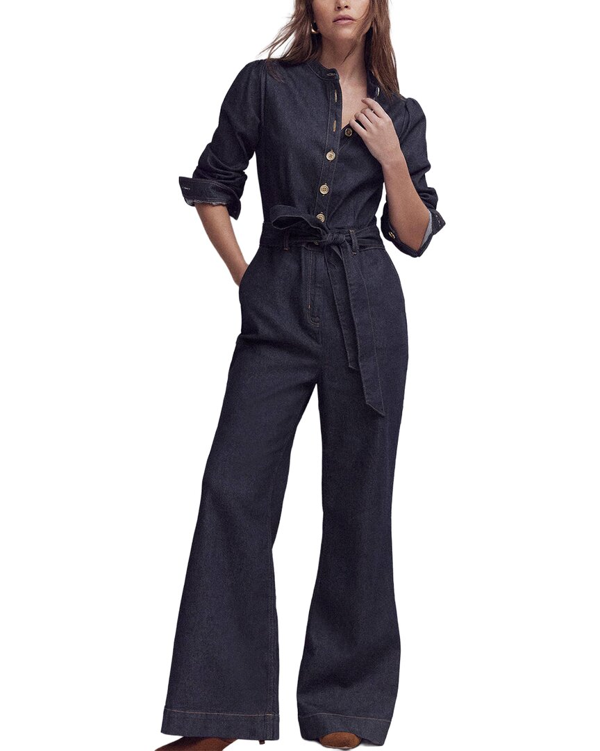 Boden Petite Bootcut Button Denim Jumpsuit In Black