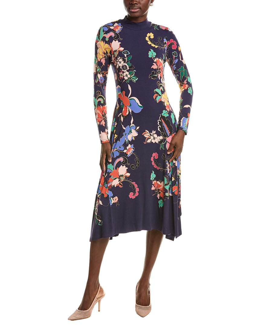 Johnny Was The Janie Favorite Handkerchief Hem Mock Neck Dress In Navy