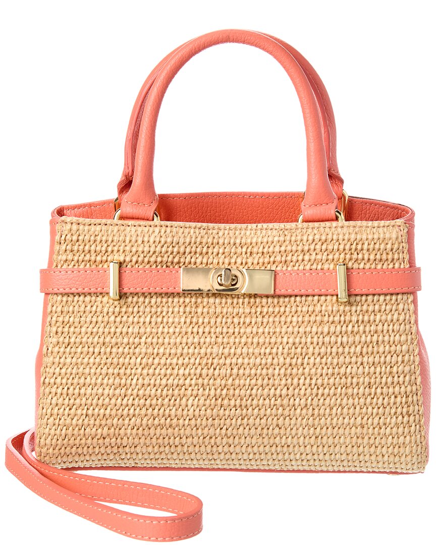Persaman New York Kate Straw & Leather Shoulder Bag In Orange