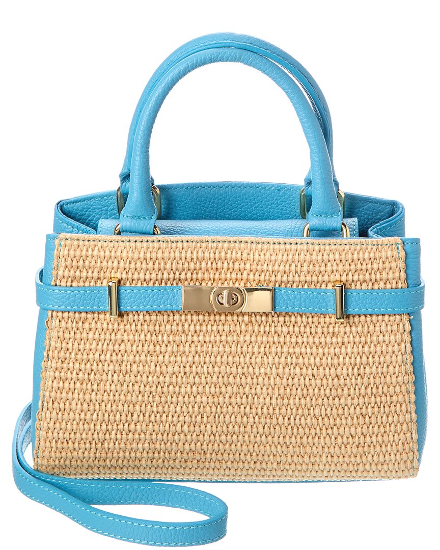 Persaman New York Kate Straw & Leather Shoulder Bag In Blue