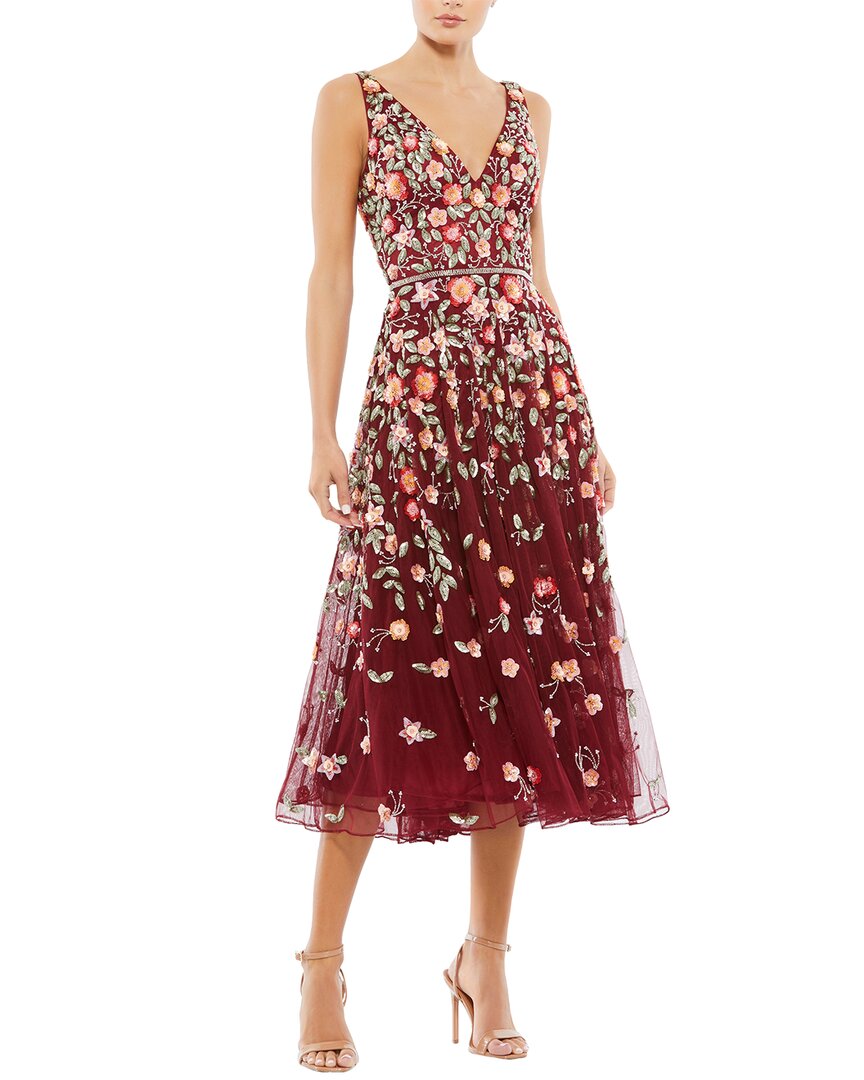 Mac Duggal Deep V Midi Dress In Red