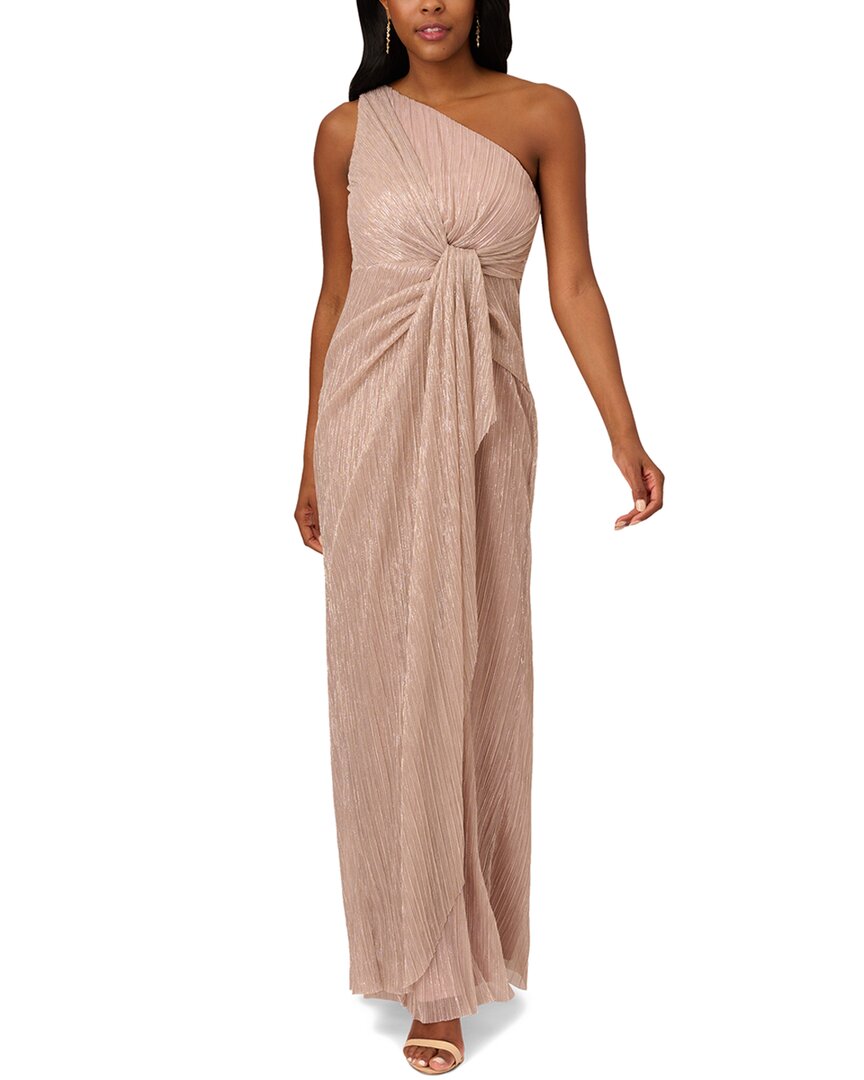ADRIANNA PAPELL ADRIANNA PAPELL STARDUST PLEATED DRAPED ONE SHOULDER GOWN