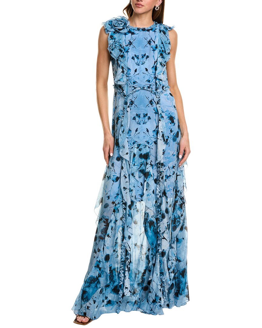 Marchesa Notte Printed Maxi Dress In Blue