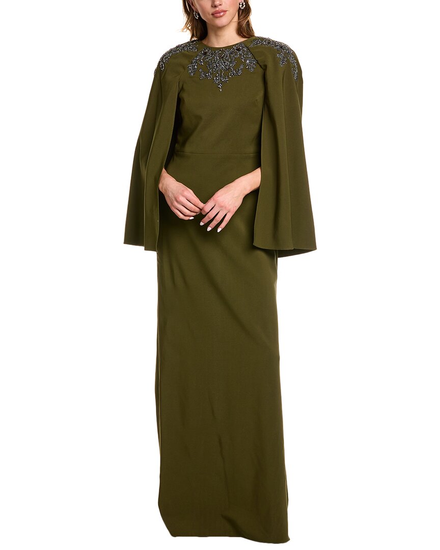 Marchesa Notte Crepe Maxi Dress In Green