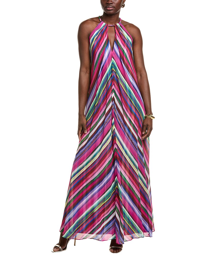 Badgley Mischka Striped Halter Gown In Multi