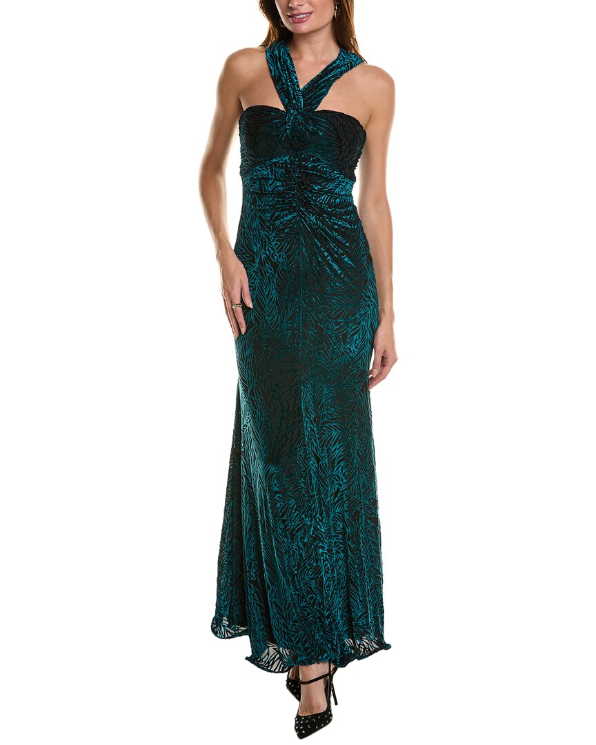 Taylor Stretch Velvet Burnout Gown In Green