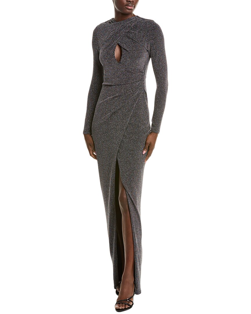 Black Halo Cece Metallic Long Sleeve Gown In Metallic