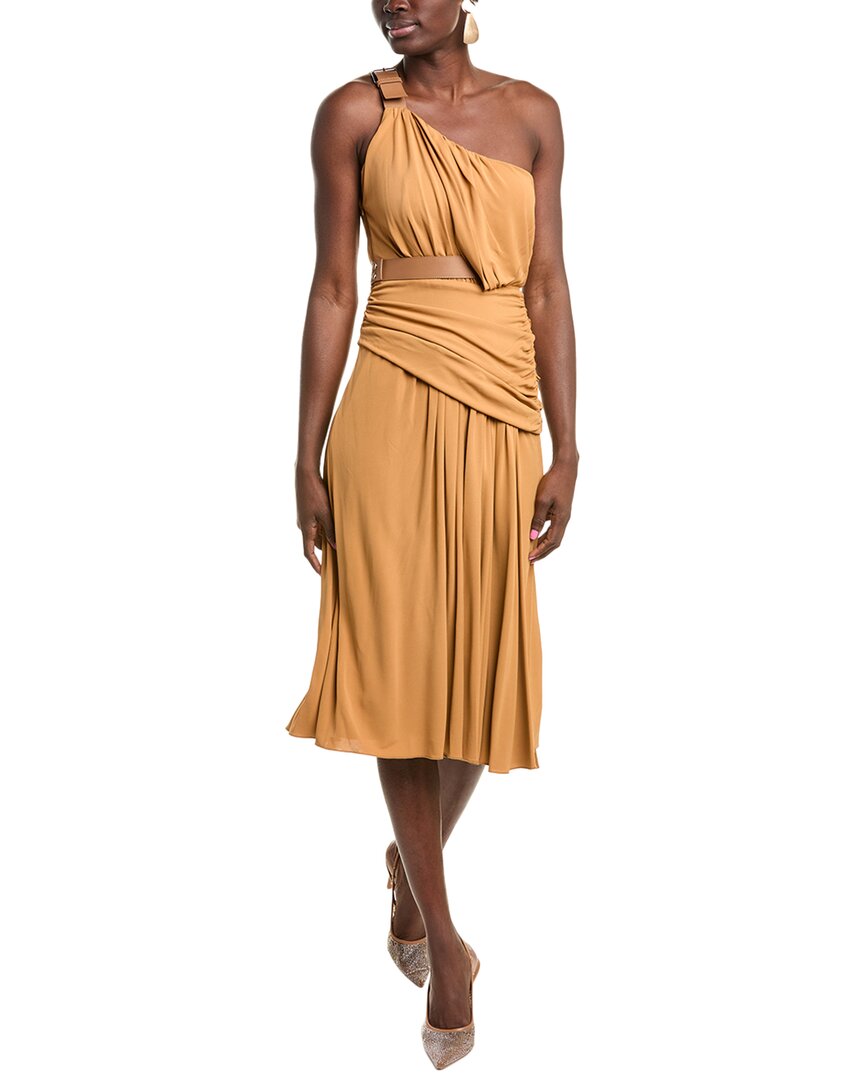 Alberta Ferretti One-shoulder Midi Dress In Brown
