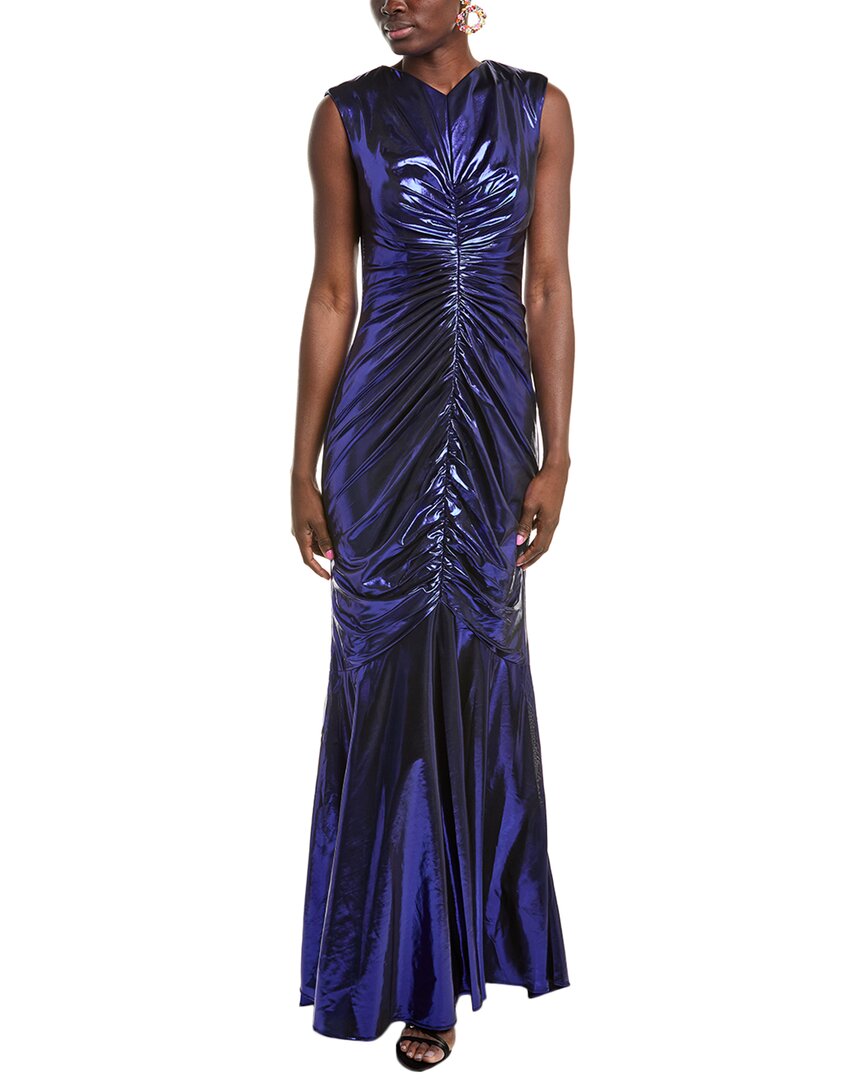 Rene Ruiz Hand-draped Metallic Stretch Gown In Blue