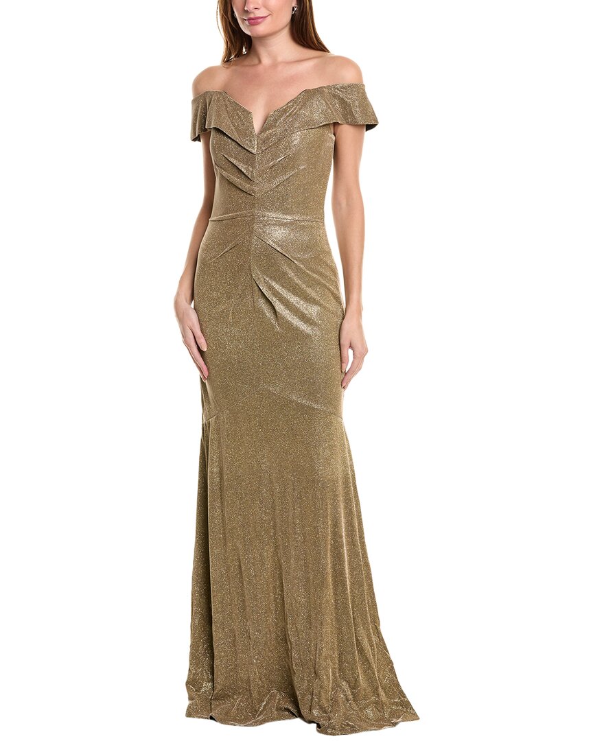 Rene Ruiz Off-the-shoulder Gown In Gold