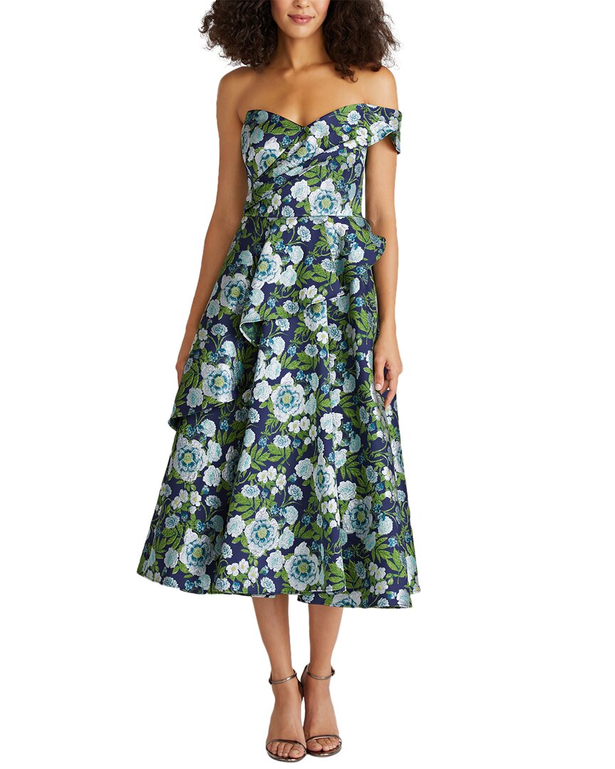 Theia Tatum Floral Peplum A-line Midi Dress