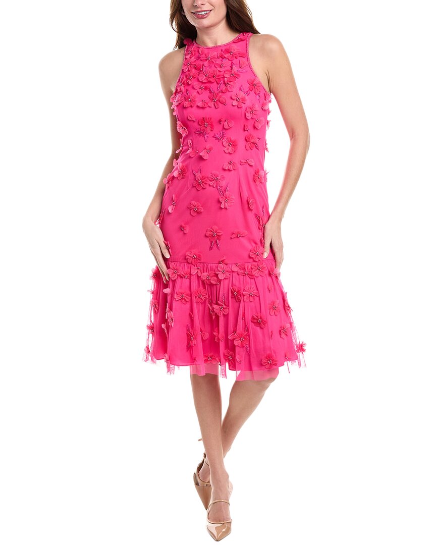 Aidan Mattox Floral Applique Embellished Midi Dress In Pink