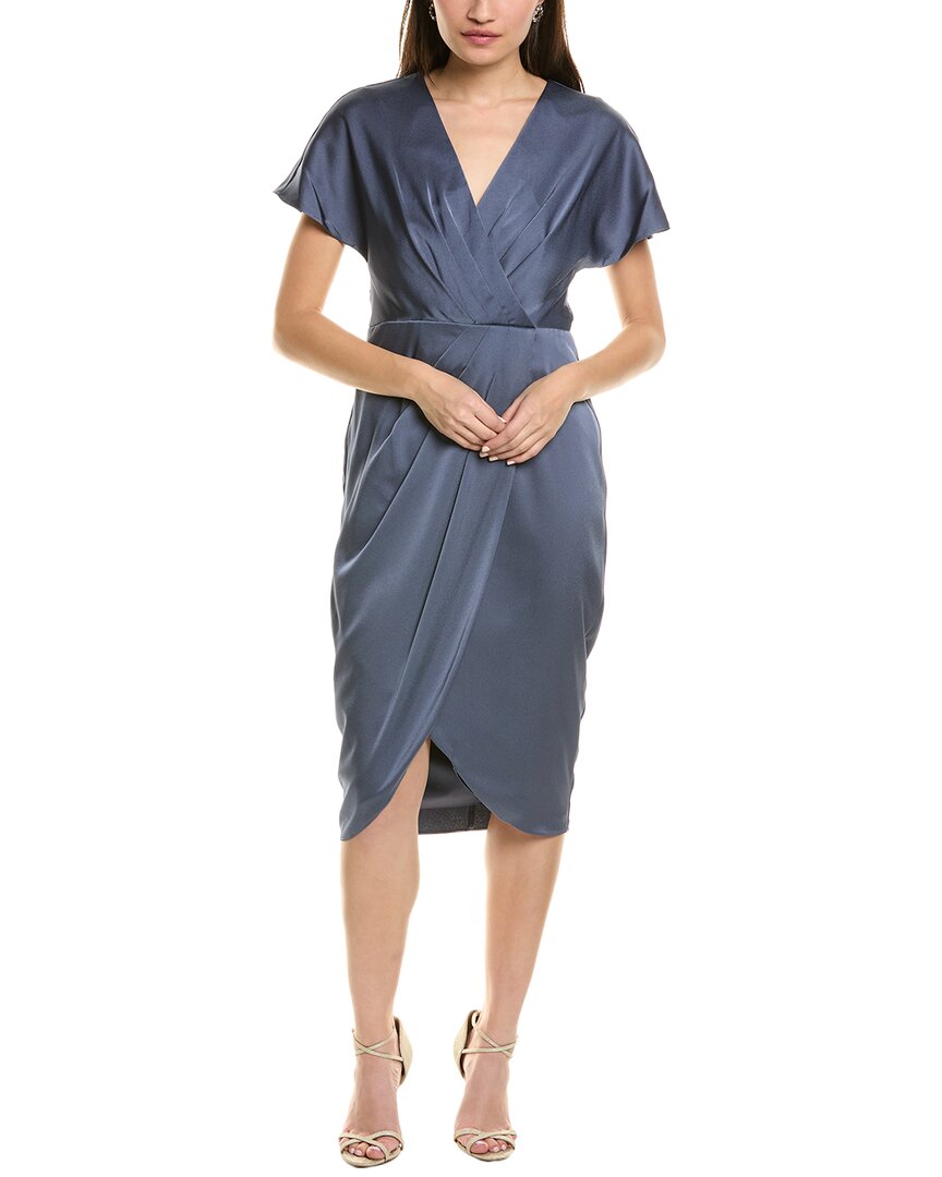 Aidan Mattox Crepe Back Satin Midi Dress In Blue