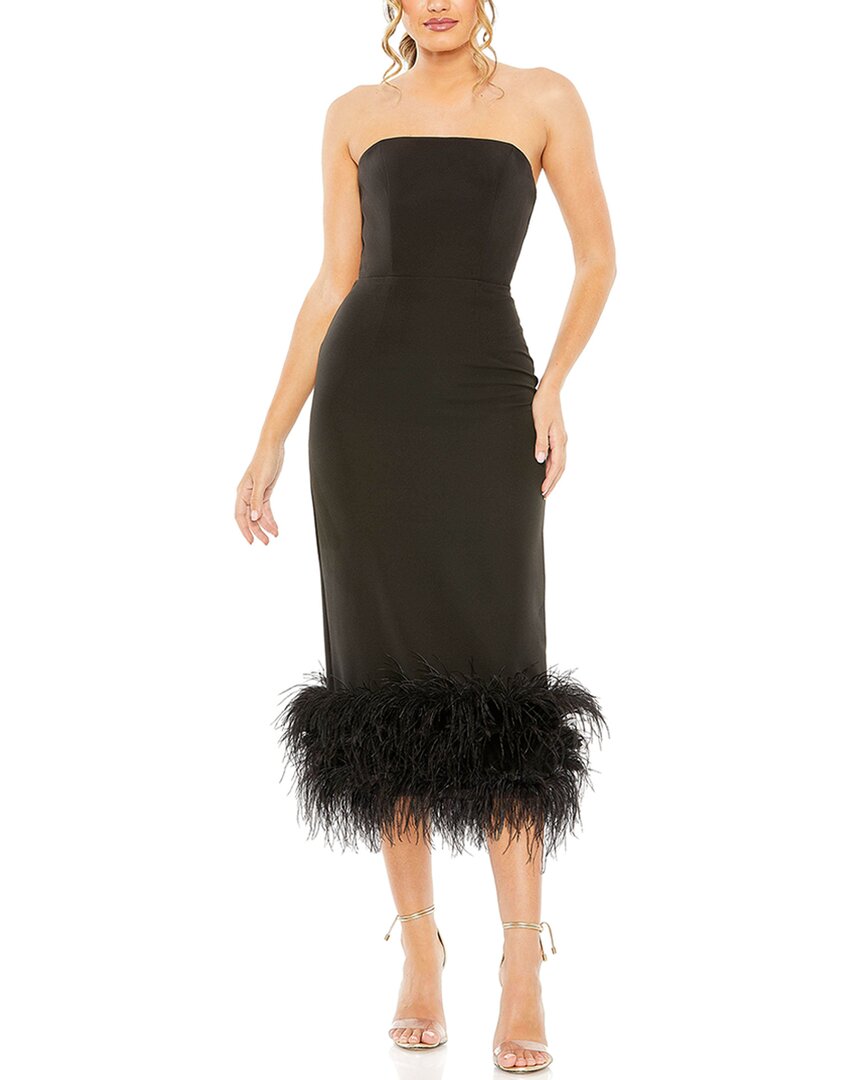 Mac Duggal Strapless Column Dress With Feather Trim