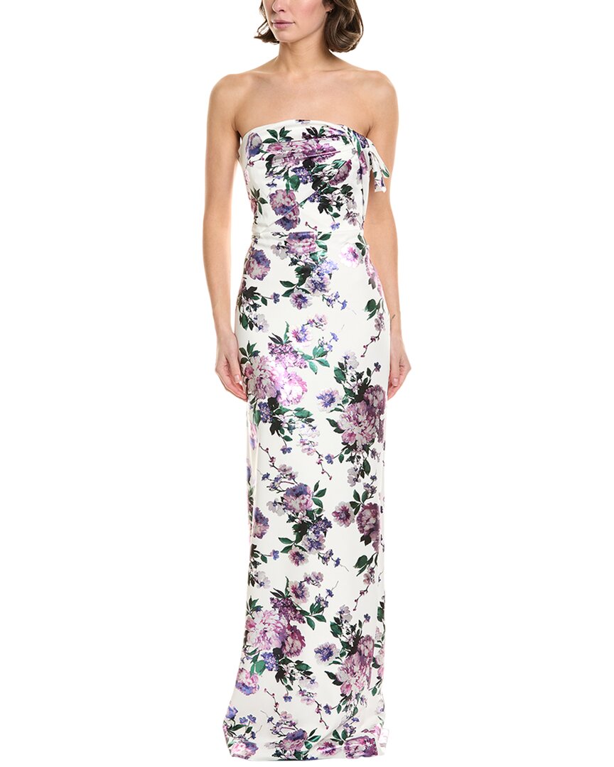 Black Halo Divina Strapless Floral-print Column Gown In White