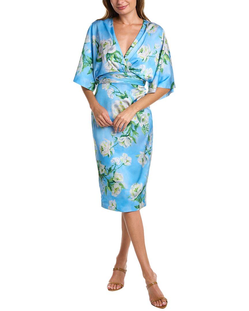 Shop Theia Kimono Midi Dress In Blue