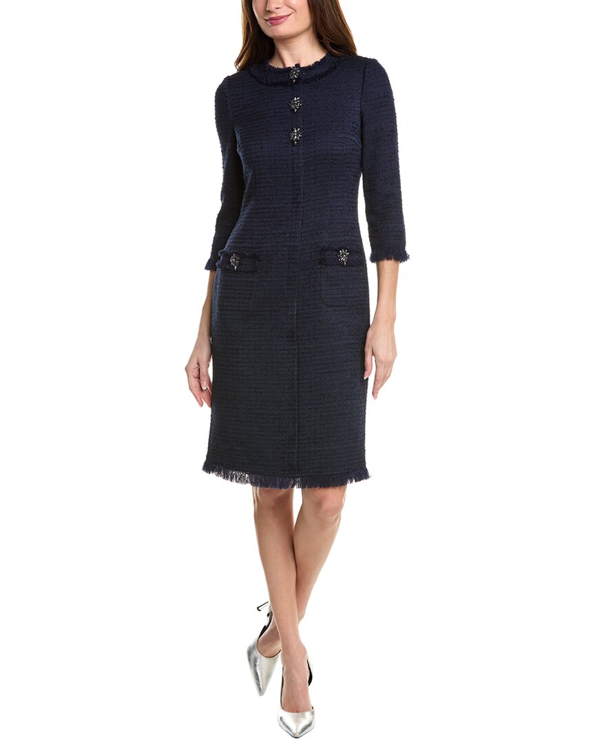 Teri Jon By Rickie Freeman Metallic Tweed Geo Stripe Dress In Blue
