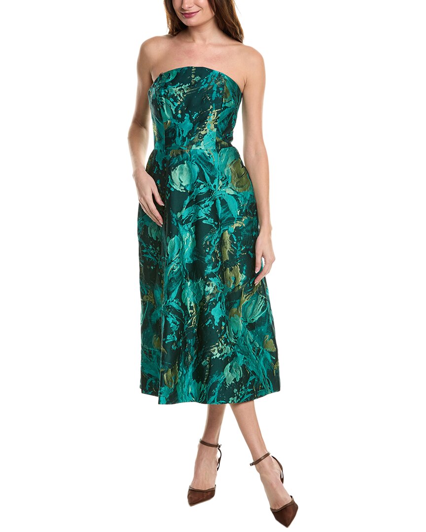 Teri Jon By Rickie Freeman Jacquard Midi Dress In Green