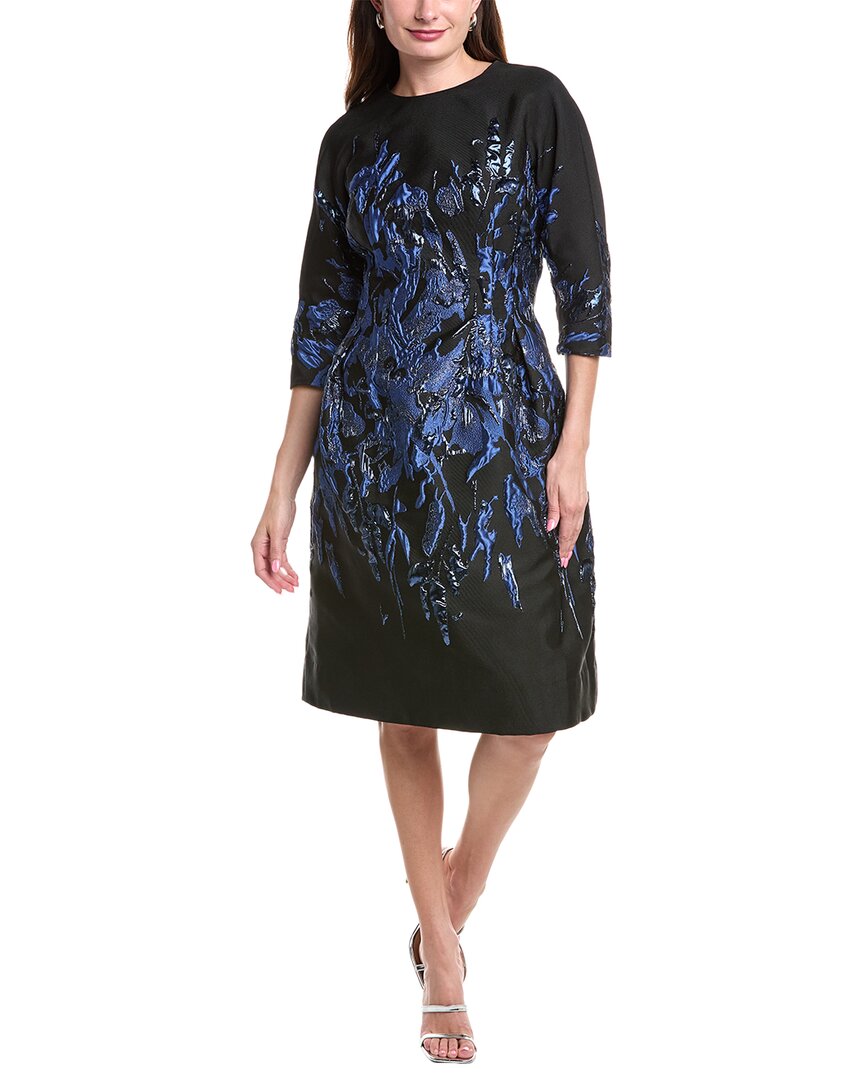 Teri Jon By Rickie Freeman Jacquard Midi Dress In Black