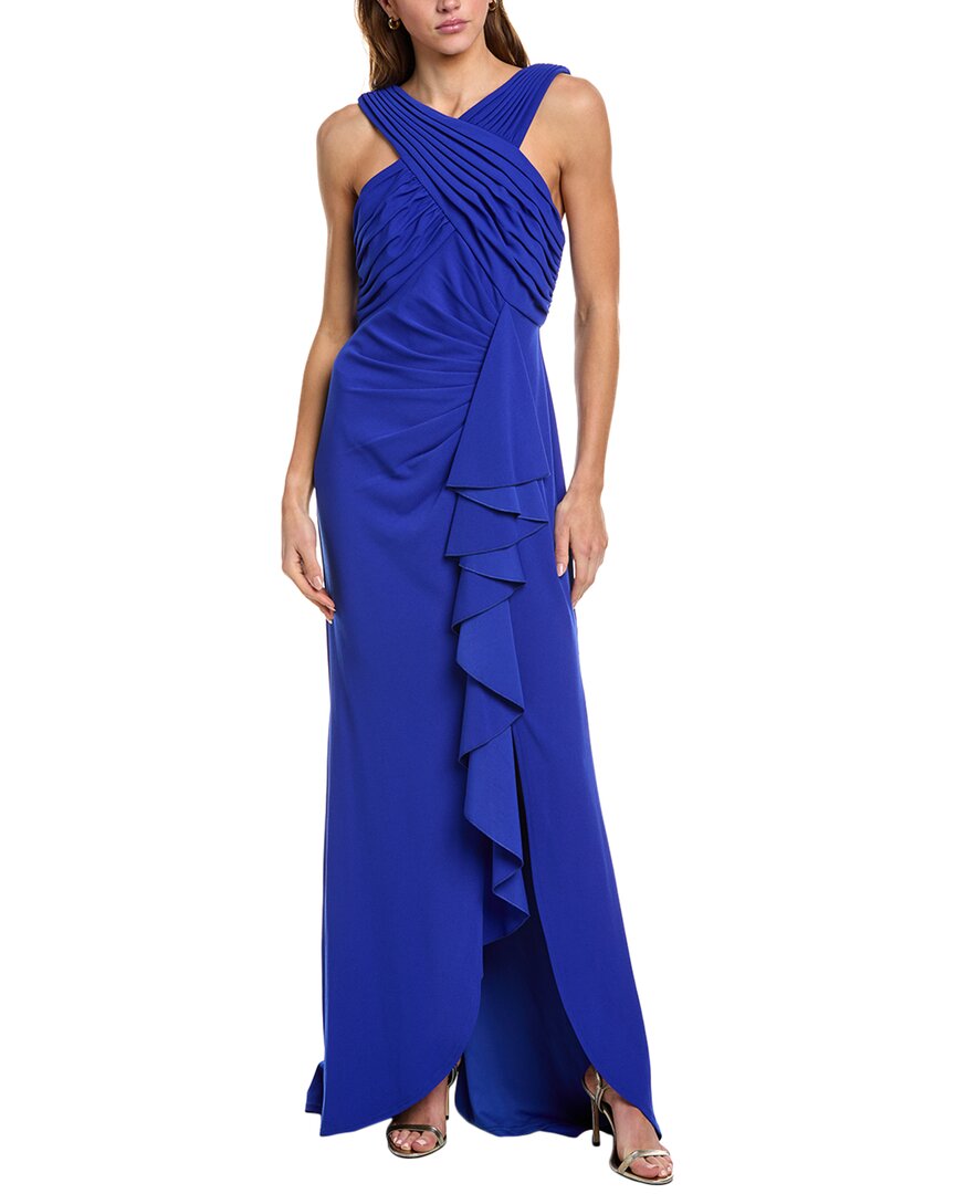 Tadashi Shoji Solid Gown In Blue