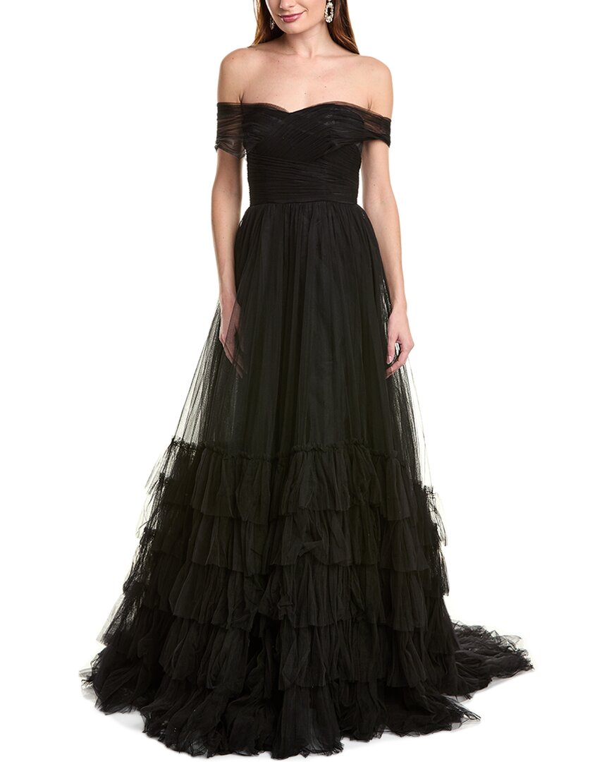 Jovani Pleated Tulle Gown In Black